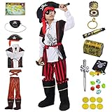 ZUCOS Kinder Piratenkostüm Rollenspielset - Piratenspielzeug Zubehör Anziehen Geburtstag Halloween Weihnachten Geschenke (4-6 Jahre)