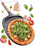 LIKAYA Pizzaschieber [32 x 32 x 62cm] Pizzaschaufel aus schwarzem Aluminium & Griff aus FSC-Akazienholz – Kein Ankleben dank Antihaftbeschichtung – für Pizzaofen & Pizzastein für echte Pizza-Profis!