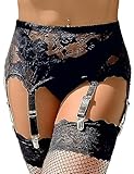 ohmydear Damen Sexy Strapsgürtel Spitze Strumpfgürtel Aktualisierte Strapse Dessous Breiterer Strumpfband mit Verbesserte Starke 6 Metall Clips Strapshalter