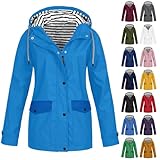 HUIFUAO Wasserdichte Damen-Jacke, leichter Regenmantel mit Kapuze, Übergröße, Windbreaker, Camping, Reißverschluss, Trenchcoat, Outdoor, Wandern, Radfahren, aktive Oberbekleidung mit Taschen, rot