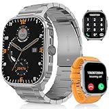 TIFOZEN Militär Smartwatch Herren, 2,01' HD-Touchscreen IP68 Sportuhr mit Telefonfunktion, Herzfrequenz/SpO2/Schlaf Monitor, Aktivitäts Tracker, 100+ Sportmodi für iOS Android, Silber