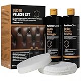 Furniture Clinic Lederpflege-Set 2x500ml – Premium Lederreiniger + Conditioner - Pflegecreme mit Lederduft, inkl. Schwamm & Reinigungstuch – für Couch, Sofas, Autositze, Möbel