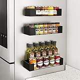 Golden Bell 3 Stück Gewürzregal Magnetisch, Magnet Regal Kühlschrank, Gewürzregal Ohne Bohren, Stark Magnetisch Gewürz Organiser, Schwarz