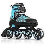 Inlineskates für Kinder und Jugendliche, verstellbare, aggressive, langlebige Rollerblades mit riesigen Rädern, Hochleistungs-Skates für Jungen und Mädchen, Blaugrün, Größe 3 4 5 6