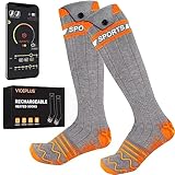 Beheizbare Socken Beheizte Socken,Heizsocken Skisocken 5v 5000 mAh Wiederaufladbare Warme Socken Fußwärmer mit APP-Steuerung Warme Winter Socken Männer Frauen Grey Orange