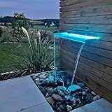 CLGarden 60cm Wasserfall Edelstahl Einsatz DIY mit LED Beleuchtung RGB Licht für Steinmauer Wand Gartenteich Gabione