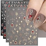 JMEOWIO Nagelsticker Mond Stern 9 Blatt Nail Art Sticker Selbstklebend Nagelaufkleber Sonne Dekoration Nageldesign Zubehör