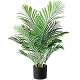 Fopamtri Kunstpflanzen Groß Areca Kunstpalme 90cm im Topf Künstliche Pflanze Tropical Hawaii Grün Fake Plant für Schlafzimmer Büro Garten Hochzeit Party Deco(1 Pack)