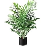 Fopamtri Kunstpflanzen Groß Areca Kunstpalme 90cm im Topf Künstliche Pflanze Tropical Hawaii Grün Fake Plant für Schlafzimmer Büro Garten Hochzeit Party Deco(1 Pack)