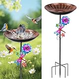 SMFANLIN 38In Metall Vogeltränke Vogelbad Stehend für Draußen Garten, Futter Schale Wassertränke für Vögel, Vogelbecken Winterfest Frostsicher für Wildvögel, Vogeltränke Groß Schüssel (Vintage Braun)