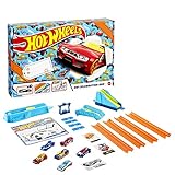 Hot Wheels GWN96 - Celebration Box Vollständiges Starterset mit 6 Fahrzeugen, Tracks und Rampen, Spielzeug Autorennbahn ab 4 Jahren