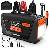 AlfaBot Q4 Starthilfe Powerbank, 4000A Spitzenstrom Booster Auto Starthilfe für 12V Diesel und Benzinmotoren, Jumpstarter mit Luftkompressor, LED-Licht, Starthilfekabel