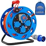 CEE-Kabeltrommel 25m,230V Camping-Kabeltrommel,mit 3 Schutzkontakt-Stecker und 1 CEE-Kupplung,Thermoschutz-Schalter,für den ständigen Einsatz außen IP44
