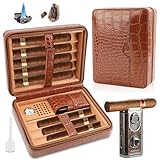 Kalolary Zigarren Humidor Leder mit Zigarrenschneider, Tragbarer Reise Humidor Zigarren mit Zedernholz Auskleidung für Hält bis zu 8 Zigarren, Tolle Geschenke für Männer (Braun)