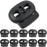 Kordel Stopper, 2-Loch, 10 Stück, Schwarz, für bis Ø 4 mm Kordeln, Band Klemme Jacke, Bekleidung, Rucksack, Gummikordel Stopper, Schnellverschluss Schnürsenkel, Schnur Rutsche, Tanka Kordelstopper