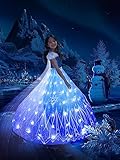 UPORPOR LED Kostüme Mädchen Kinder Kleid Karneval Schnee Prinzessin Halloween Eis Verkleidung Fee Märchen Verkleiden Party Geburtstag Blau Lila Ballkleid Hochzeit, 110