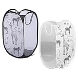 Hwtcjx Faltbarer Wäschekorb 2 Stück, Pop-up Wäschekorb Klappbar mit Mesh 30x30x48cm, Laundry Baskets mit Griffen Faltbarer Stoffkorb Pfandflaschen Sammelbehälter (Schwarz+Weiß)