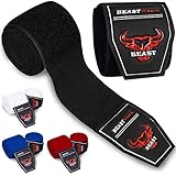 Beast Rage Boxbandagen 2,5 Meter Kampfsport-Bandagen, Innenhandschuhe, Handgelenkstütze, Boxen unter den Handknöcheln, schwer, elastisch, Trainingstasche, Muay Thai (schwarz, 2,5 M)