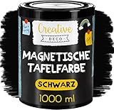 Creative Deco Magnetisch Schwarz Wandfarbe Kreidefarbe Tafelfarbe | 1000ml | 2 m² Effizienz mit 3 Schichten | Für Wand, Holz, Metall, Glas | Wasserbasis | Aussenbereich Kreideschreiben und Zeichnen