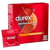 Durex Gefühlsecht XXL Kondome – Dünne Kondome mit großer Passform & mit Silikongleitgel befeuchtet, transparent, angenehmer Geruch - für einen komfortablen Sit – 30er Pack (1 x 30 Stück)