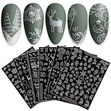 JMEOWIO Nagelsticker Weihnachten Glitzer 9 Blatt Nail Art Sticker Selbstklebend Nagelaufkleber Schneeflocke Weihnachten Winterurlaub Weiß Dekoration Nageldesign Zubehör