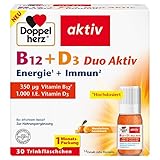 Doppelherz B12 + D3 Duo Aktiv - Hochdosiert mit Vitamin B12 + D3 zur Unterstützung einer normalen Funktion des Immunsystems - 30 Trinkfläschchen, Flüssigkeit