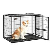 Feandrea Hundekäfig hochbelastbar, Gitterbox, transportabler Haustierkäfig, 107 x 70 x 75 cm, für mittelgroße, große Hunde, sicher, 2 abnehmbare Türen, Welpenauslauf, XL, tintenschwarz PPD001B01