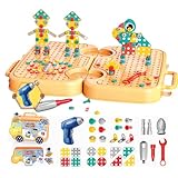 WMFASBAG Magischer Montessori-Spiel-Werkzeugkasten mit elektrischer Bohrmaschine, Kleinkind-Bohrer-Set, kreatives Design und Bohrspielzeug, Mosaik- und Schraubenbausatz, Geschenk für Kinder