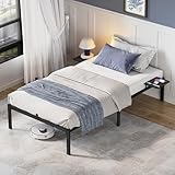 VASAGLE Doppelbettgestell, Bettrahmen, Bettgestell aus Metall, mit Aufbewahrungsregalen, Gästebett, passend für 90 x 200 cm Matratze, einfache Montage, tintenschwarz RMB092B01