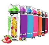 willceal Wasserflasche mit Fruchteinsatz 1L –Hochwertig und beständig – Groß, BPA-frei, aus Tritan – Aufklappbarer Deckel mit Tragegriff – Auslaufsicheres Design