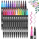 FURNIZONE Dual Brush Pen Set - 24 Farben Aquarellstifte Filzstifte Set, Manga Stifte, Kalligraphie Stifte Set für Aquarell Handlettering Bullet Journal, Fasermaler(1-2 mm) und Fineliner(0,4 mm)