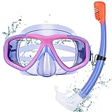 KUYOU Taucherbrille Kinder mit Schnorchel Schnorchelset Schwimmbrille Schnorchelmaske 7-13 Jahre, Dry Top System, Panorama-Weitblick