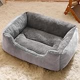 XXIUDEE Hundebett Medium, Orthopädisches Hundesofa, Anti-Angst-Haustierkissen, Weiche Warme Quadratische Hundehütte mit Rutschfestem Boden für Katze und Welpe (60 * 45 * 15cm, Grau)