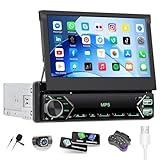 SIXTOP 1 din Bluetooth Autoradio mit versenkbarem Bildschirm, 7 Zoll Single Din Radio mit Carplay Android Auto Mirrorlink Bluetooth Freisprecheinrichtung FM Type-C 2USB AUX EQ MIC SWC+Rückfahrkamera