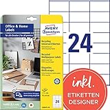 AVERY Zweckform LR3475-10 Recycling Etiketten (240 Adressaufkleber, 70x36mm auf A4, 100% recyceltes Altpapier, bedruckbare Adressetiketten, selbstklebende Klebeetiketten) 10 Blatt, naturweiß