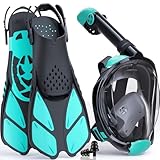 Lealinga Schnorchelset für Erwachsene mit Flossen, Faltbar CO2-sichere Vollgesichts-Schnorchelmaske | Taucherbrille Erwachsene, Anti-Beschlag Auslaufsicher inkl. Tragetasche