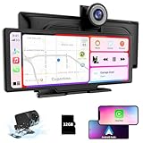 10,26 Zoll Carplay und Android Auto Display mit Wireless CarPlay & Android Auto, 4K Front-Kamera, 1080P Rückfahrkamera, Bluetooth, Mirror Link, FM Transmitter, AUX Kabel, TF Karte