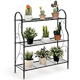 COSTWAY 3-stufige Metall Blumentreppe, Pflanzenständer Pflanzenregal Pflanzentreppe, Blumenregal belastbar bis 35 kg, Blumenbank für Garten Balkon Indoor Outdoor, Schwarz, 72 x 25 x 85 cm