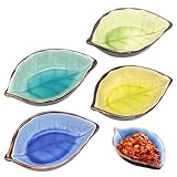 LTHERMELK 4 Stück Mini Dipschalen Blattförmige Keramikschale, Mini Schälchen Saucenschalen, Porzellan Dessertschalen Dipschalen, für Snack Sushi Sojasauce Saucen Gewürzen Frucht Snacks(4 Farben)