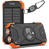 BLAVOR Solar Powerbank 10000 mAh Solarladegeräte wasserdicht im Freien Qi kabelloses Ladegerät für den Außenbereich tragbare Power Bank Externer Akku mit Solarpanel USB C Eingang für Handy Camping
