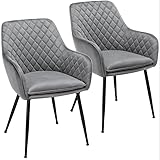 Yaheetech Esszimmerstühle 2er Set Küchenstühle, Polsterstühle mit Armlehnen Metallbeine, Seesel aus Samtstoff für Arbeitszimmer/Wohnzimmer, Hellgrau