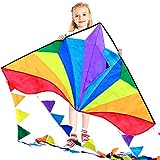 HONBO Kinder Drachen Große Delta Kites für Kinder und Erwachsene für Beach Trip Outdoor Games,Perfekt für Anfänger,String Line Inklusive Spielzeuge einfach zu fliegen Kites mit farbigen Farben Tail