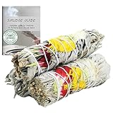 Ancientveda USDA Bio-Salbei, Packung mit 3 Bündeln & Smuddge Guide für Smudging, Reinigung, Meditation, Reinigung (Blumensalbei, Harmonie Salbei)