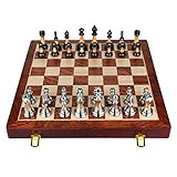 XALIUFENG Dekoration Retro Europäischen Stil Imitation Jade High-End-Schach Massivholz-Falz-Set-Geschenkbox Chessmen-Schachbrett (Color : Braun, Size : 45CMX45CM)