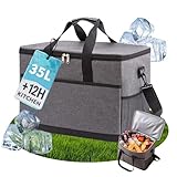 Kühltasche 35L+12h Kühlung Thermoisoliert Tragbar Faltbar Wasserdicht Groß Picknicktasche für Einkaufen Auto Büro Camping Outdoor Reisen Lebensmitteltransport Familie Grillen