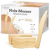 wisefood Einwegmesser aus Birkenholz, 20 Stück Einweg Holzmesser 16cm, Biologisch abbaubares Einwegbesteck, Natürlich, stabil, umweltfreundlich mit plastikfreier Verpackung