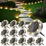 Peasur 12 Stück Solar Bodenleuchten Aussen, 8 LED Solarlampen für Außen Garten Wetterfest, Solarleuchten Gartenbeleuchtung für Boden Weg Rasen Gehweg Warmweiss