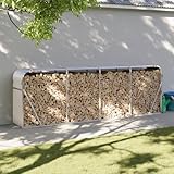 Iiaky Metall Kaminholzregal Holzlager Kaminholzunterstand Stahl Brennholzregal außen Holzunterstand Verzinkter Stahl-Silber-300 x 45 x 100 cm
