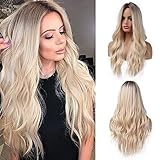 Esmee 26 Zoll lange Blonde Perücken für Frauen Naturhaar Kunsthaar Perücke Blond Schatten mit dunklen Wurzeln Kunstperücke Perücke Loose Wavy hitzebeständig