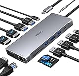 USB C Docking Station Dual Monitor,14 in 1 USB-C Laptop DockingStation,Triple Display USB C Hub Adapter mit 2 HDMI, VGA, Ethernet, PD, USB C Data, 5 USB, SD/TF, Audio/Mic für Dell XPS Lenovo Surface